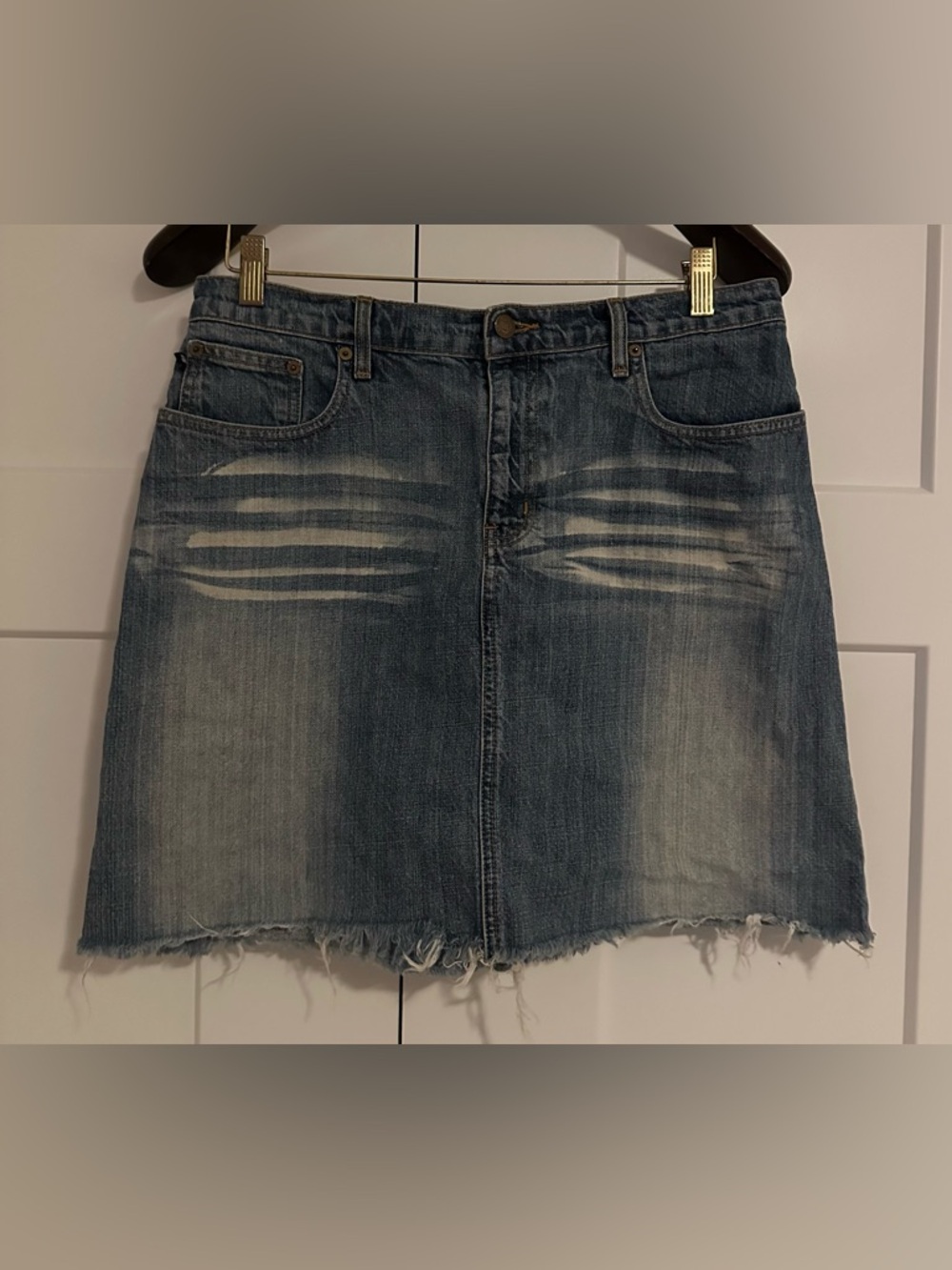 Polo by Ralph Lauren Distressed Blue Denim Midi Skirt